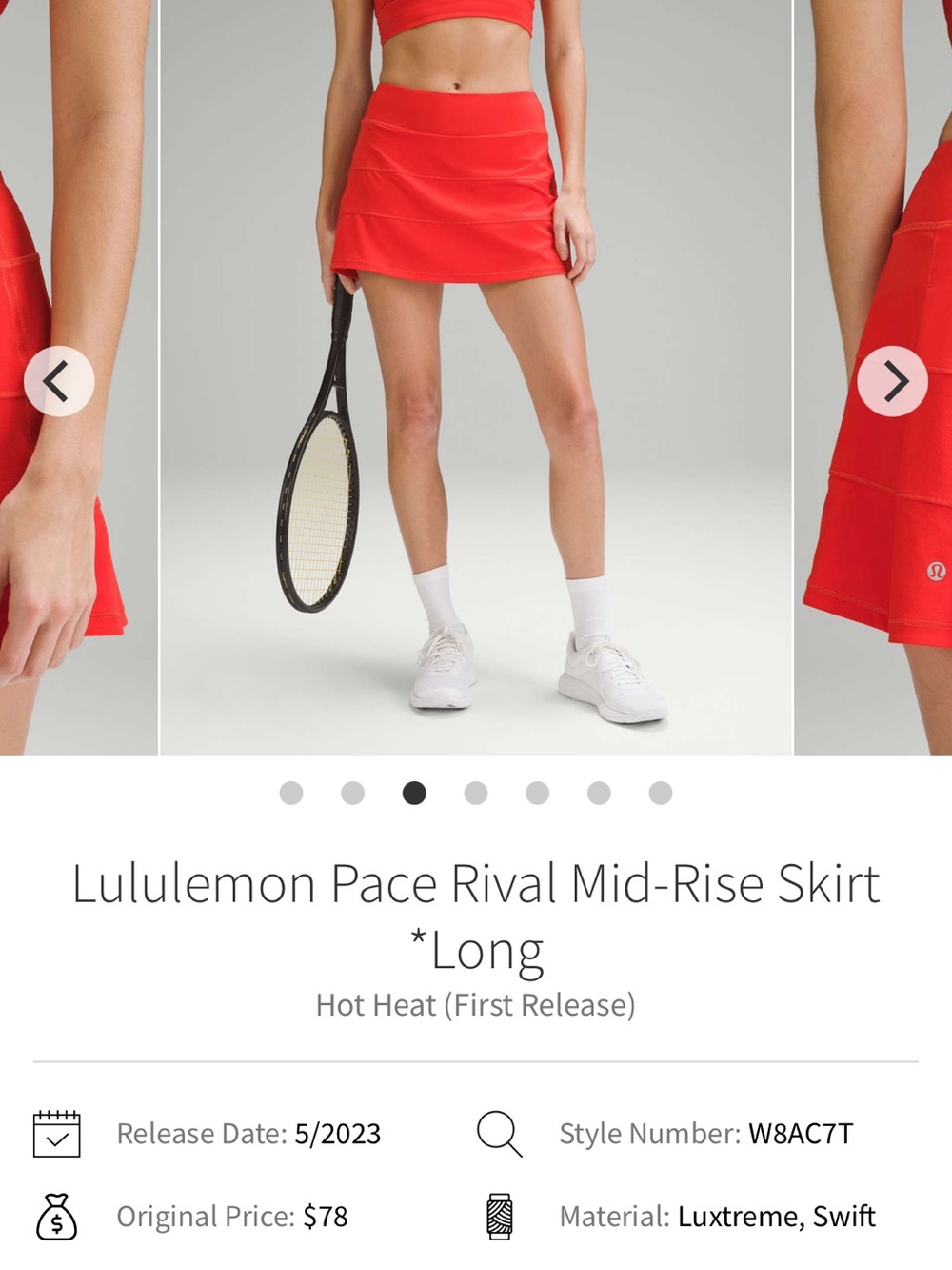 Lululemon athletica Hot Heat Red Mini Skirt Size 8 Tall